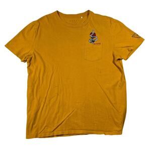 Guess Embroidered Snake Rose T Shirt Mustard Yellow Men's Size L Streetwear Y2K